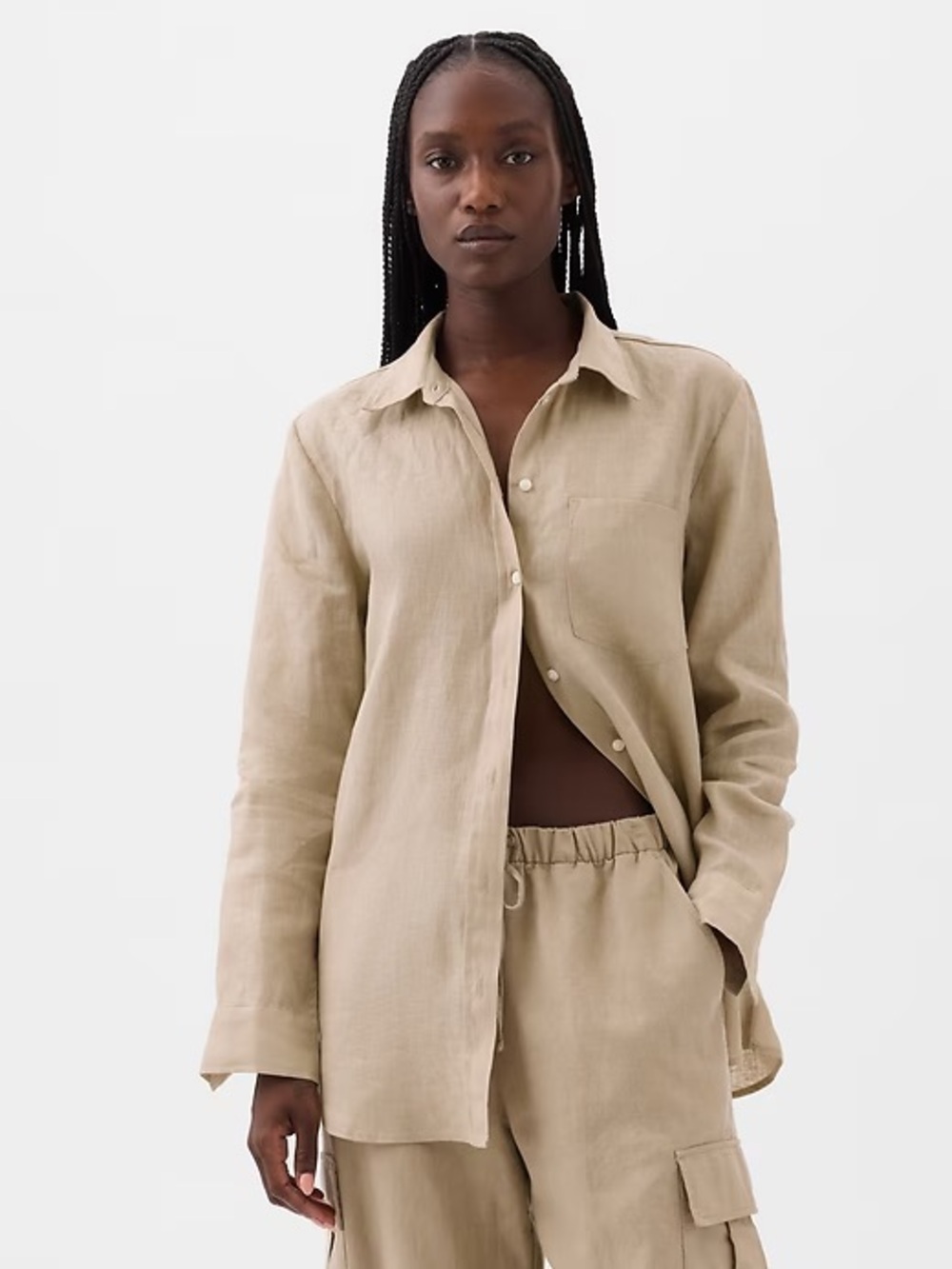 GAP womens boyfriend Beige Linen Button-Down Shirt
